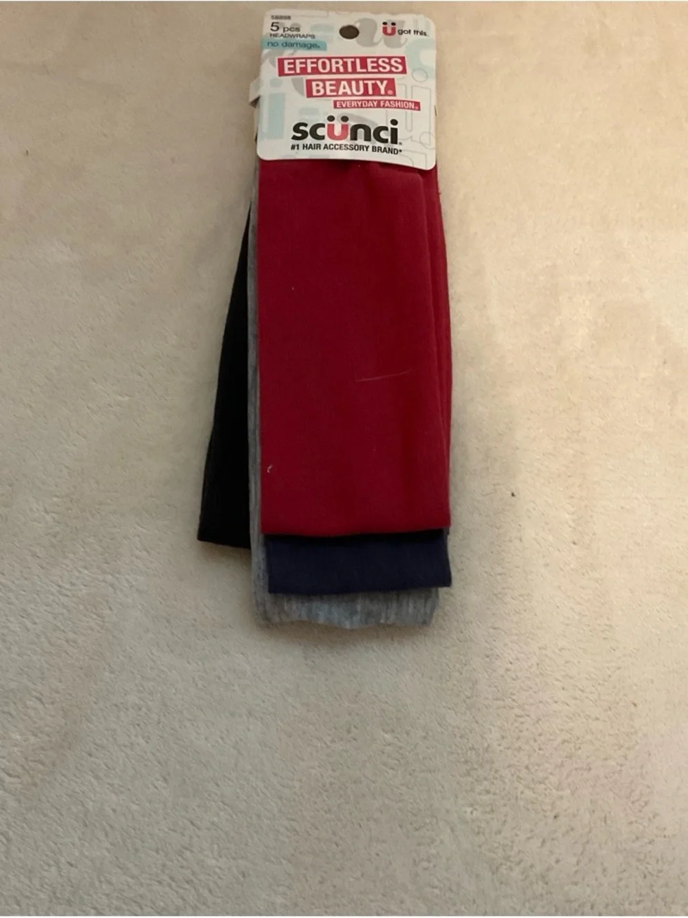 scunci Hairbands 5-Pack in Red, Black, Navy, Gray